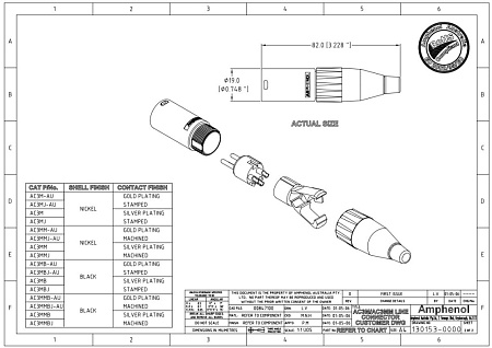 Amphenol AC3MB Разъем на кабель XLR-папа 